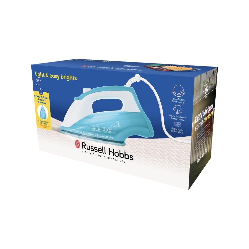 Russell Hobbs Ferro da Stiro a Vapore 2400W, Colpo di Vapore 115g/min, Piastra con Ammorbidente, Autosteam, Capacità 240ml, AntiCalcare & Anti-Goccia, Light&EasyAqua 26482-56