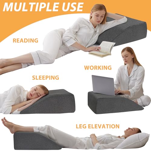 Image of Bedluxe Leg Pillow Elevation, Leg Wedge for Blood Circulation, Leg Elevating Pillow for After Surgery, Memory Foam Foot Knee Pillow for Sleeping 23.6x16.8x8 Inch Black
