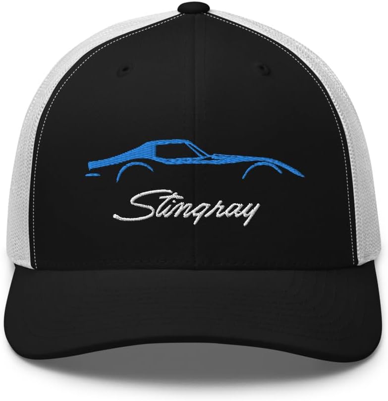 Blue C3 Sports Car Sports Car Stingray Silhouette 3rd Gen Sports Car Driver Custom Embroidered Trucker Cap Snapback Hat