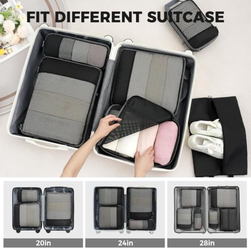 LSLCQW 6 Set Lightweight Compression Packing Cubes with Packing List, Anti-Tearing Expandable Organizer Bags for Travel, Black - image 5