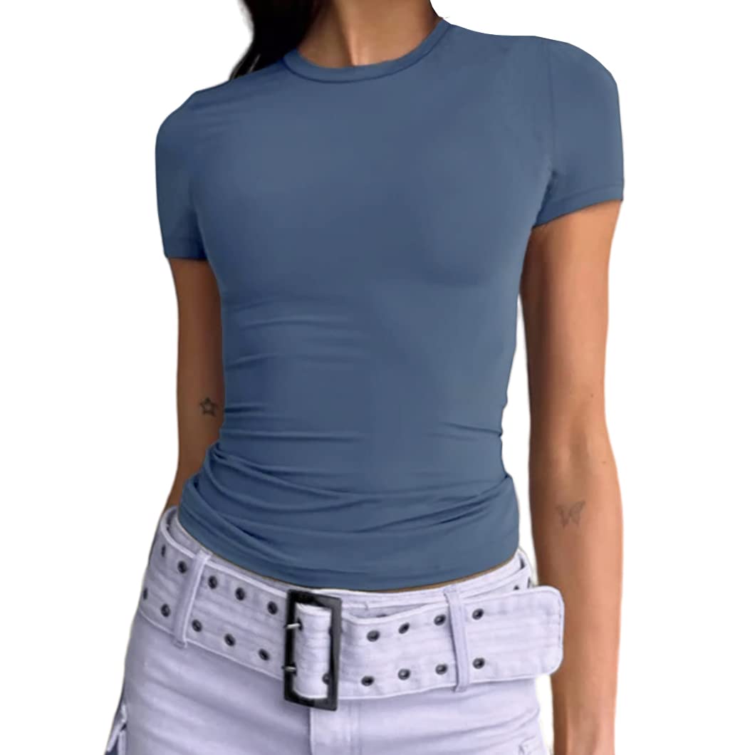 Dwnval Womens Basic Summer Short Sleeve Tight Fitted Workout Crop Tops