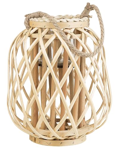 Dekolaterne Weidenholz Hellbraun 30 cm mit Kerzenhalter Griff Modern Mauritius