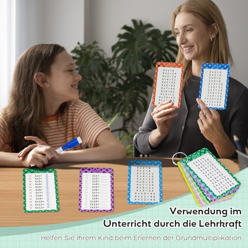 Suofuolef 1x1 Lernkarten, Einmaleins Tabelle mit 13 x Übungsblättern, Rechenhilfe Trocken Abwischbar Ohne zu Schmieren und Ohne Farbrückstände