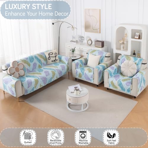 Image of HOKIPO Double Sided Quilted Sofa Cover 5 Seater Fully Covered, (3+1+1) Sofa Cover Set, Easy Drape Series, Colourful Leaves (IN-1101 + IN-1099 * 2-ED2)