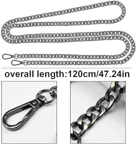 Metal Bag Chain, Purse Strap, Replacement Shoulder Strap, for Women DIY Crossbody Bag Making (Gun-Black, 120cm/47in Long) - Image 3