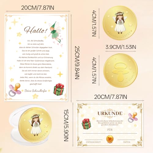 Schnullerfee Geschenk Set, Schnullerfee-Andenken, Schnullerfee Brief + Schnullerfrei Urkunde + Schnullerfee Münze, Wird verwendet, um den Abschied von der Schnullerzeremonie zu feiern