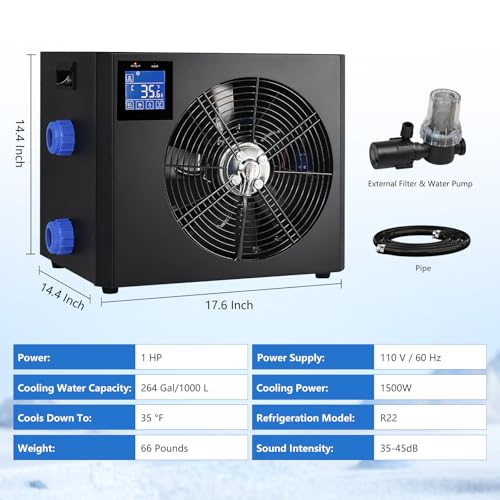 AS ColdPlunge 1HP Cold Plunge Chiller with External Filter Water Pump, Ice Bath Water Chiller for Ice Bath Tubs, 110V Cooling Chiller for Plunge Pod Recovery Home Use