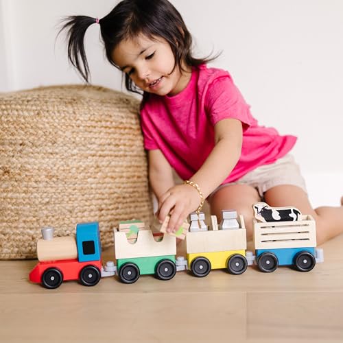 Melissa & Doug Wooden Farm Train Set - Classic Wooden Toy (3 Linking Cars) - image 3