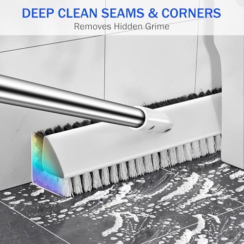 Image of Grout Brush with Long Heavy Duty Handle, 180 Swivel Floor Scrub Brush, V-Shaped Grout Line Scrubber with Stiff Bristles, Cleaning Brush for Deep Cleaning Tile Grout, Shower, Kitchen, and Concrete