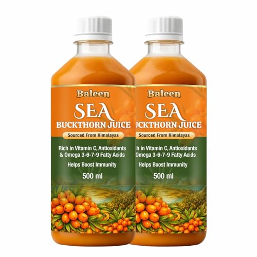 Image of Baleen Sea Buckthorn Juice 500ml (Pack of 2) | Himalayan Sea Buckthorn Berry Juice With Omega 3 6 9 & 7 Fatty Acids | Pure Seabuckthorn Pulp Juice with Vitamin C Antioxidants