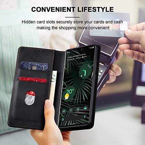 Image of Jasonyu Flip Wallet Case for Google Pixel 6 Pro 5G,Black