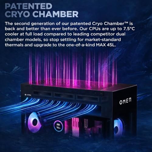 Image of PCONLINE HP Omen MAX 45L 5090 Gaming Desktop, AMD Ryzen 9 9900X3D 5.5GHz, Geforce RTX 5090, 32GB DDR5 RAM, 1TB SSD, RGB Light Studio, LCD Liquid Cooler, DP, HDMI, Wi-Fi 7, Windows 11 Pro, Black