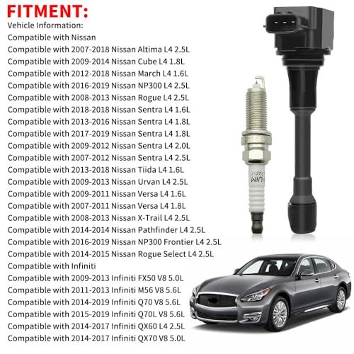 Image of 4 PCS UF549 Ignition Coil Pack with 9029 Spark Plugs Compatible with Nissan Altima March NP300 Rogue Sentra 2007-2019 Pathfinder 1.6L 1.8L 2.5L, for Infiniti FX50 M56 Q70 5.0 5.6L # 5C1753 C1696