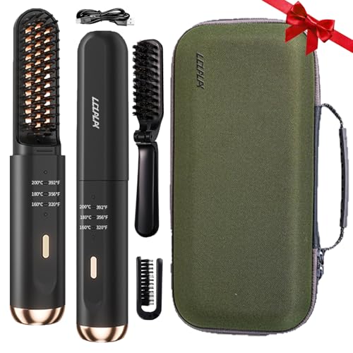 LCLALAY Beard Straightener for Men Portable Cordless Hair Straightener Anti-Scald Heated Beard Brush Electric Hot Comb 3 Temp Settings Ionic Mini Straightener for Home Travel Gifts for Men Him