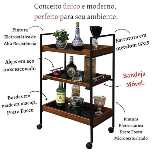 Carrinho Barzinho Para Servir Cantinho Café Chá Adega Bar Aparador Adega Bebidas Decoração Copos Sal
