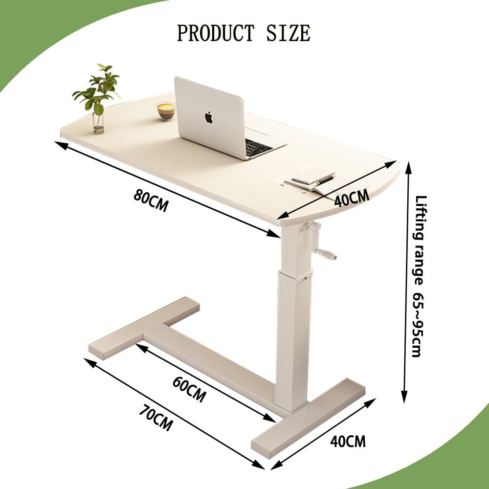 Mesa Auxiliar Ajustable en Forma de C con Ruedas, mesita de Noche para Cama, Escritorio Lateral para portátil con Estructura metálica, para sofá, Cama, bañera, 70 x 40 cm (65-95 cm