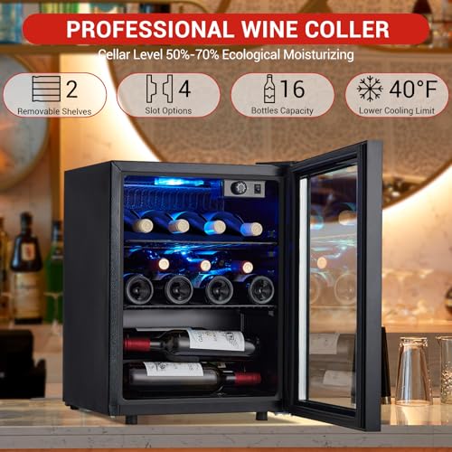 Image of 16 Bottle Wine Fridge, Small Wine Cooler Temperature Adjustment Range 40~61F, Mini Wine Refrigerator Freestanding for Home Kitchen Office Bar, Wine Cellar for Red, White and Champagne