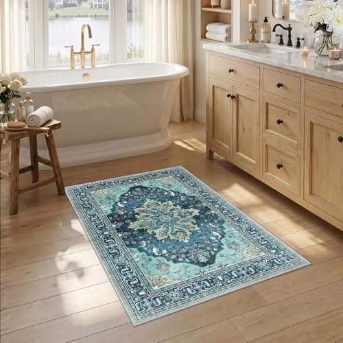 RELEANY Washable Area Rug, Small 2'6"x4', Teal