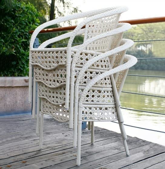 Image of Anaya Decor D-15 Chairs Table Set 4+1 Wicker Patio Furniture Sets 4 Chair and 1 Table with Cushions for Garden Balcony Bedroom Powder Coated Frame Uv Protected Wicker (White+Orange)