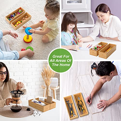 Lixple Bamboo Drawer Organizer - Set Of 2, Stackable Storage Box, Silverware Tray For Drawer, Small Gadgets Holder 9” X 3” X 2” #TOP2