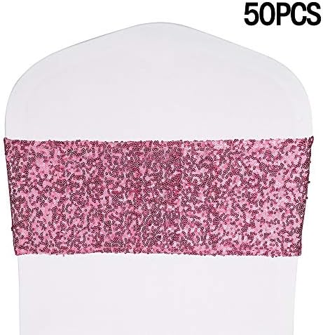Desirable Life Pack of 50 Stretch Sequin Chair Sashes Chair Bands One-Sided Sequins Decor for Hotel Wedding Reception…