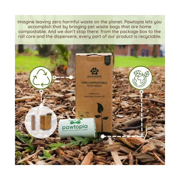 Pawtopia Certified Home Compostable Dog Poop Bags (120 Bags + Complimentary Paper Dispenser), Biodegradable Poop Bags, Cat Litter, Vegetable Starches, Leak proof Dog Waste Bags, Easy to Open Pawtopia Certified Home Compostable Dog Poop Bags (120 Bags + Complimentary Paper Dispenser), Biodegradable Poop Bags, Cat Litter, Vegetable Starches, Leak proof Dog Waste Bags, Easy to Open