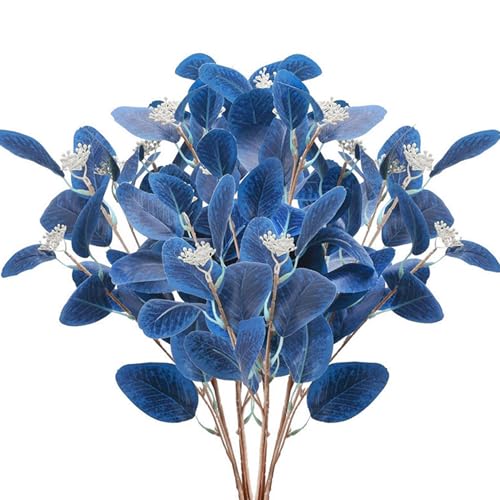 6 Tallos de eucalipto azul de 21 ramas de vegetación con bayas azul plateado para arreglos florales 2