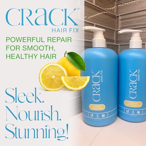 CRACK HAIR FIX Shampoo and Conditioner Set, 33.8 oz Each | Anti-Frizz Hair Products for Damaged Hair, Bond Repair, Curl Care, Humidity Control, and Color Protection