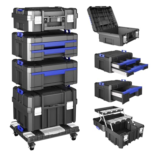 Caja de herramientas de 5 capas vacía con ruedas, modular, caja de herramientas apilable, caja de herramientas portátil vacía con cajón, resistente y duradera, para garajes, reparaciones domésticas y