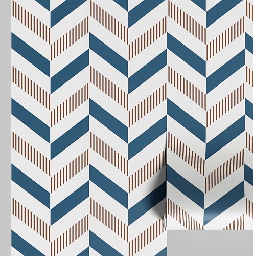 S4Sassy Papel Tapiz Con Estampado De Rayas De Espiga, Vinilo Azul Desprendible Para Pared, Papel De Contacto Para Pared De Acento En La Entrada, Solución Sencilla Para Decorar El Hogar (63,5 X 304 Cm)