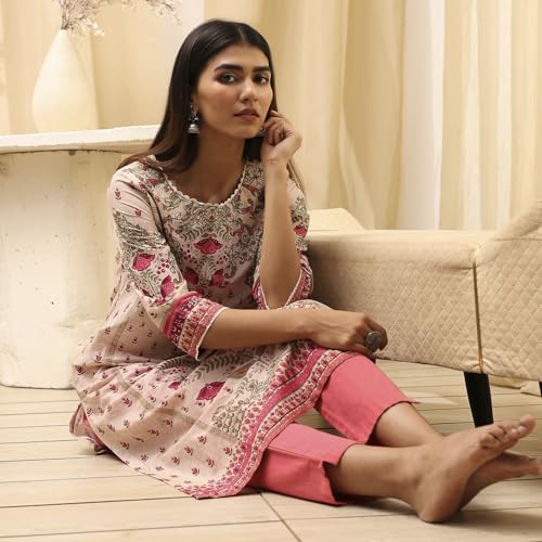 Image of BIBA Women Cotton Straight Fit Straight Printed Kurta