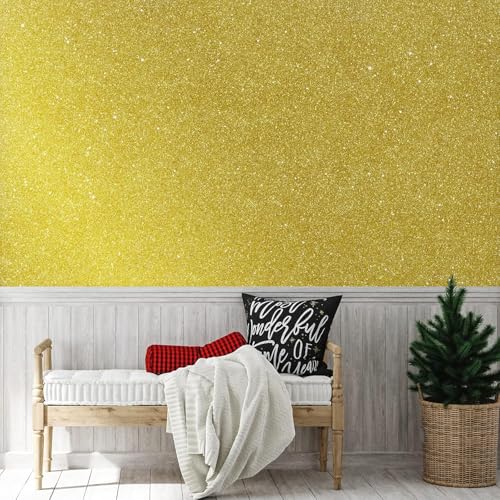 Image of Golden Glitter Wallpaper Stick and Peel Contact Paper Decorative Self Adhesive for Cricut Sticker Paper Window Christmas Decor Letters Mugs Craft Project 16 x 240 Inch