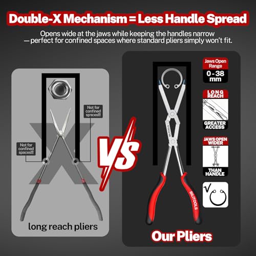 Image of BILITOOLS 13 inch Extra Long Internal Snap Ring Pliers, Double Joint | Long Reach Circlip Pliers For Internal Retaining Rings, Bore Snap Rings And Automotive Ring Removal