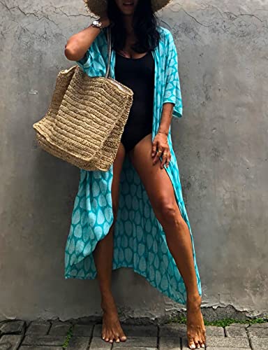 Image of Bsubseach Stylish Tie Dye Open Front Long Kimono Swimsuit Coverup for Women