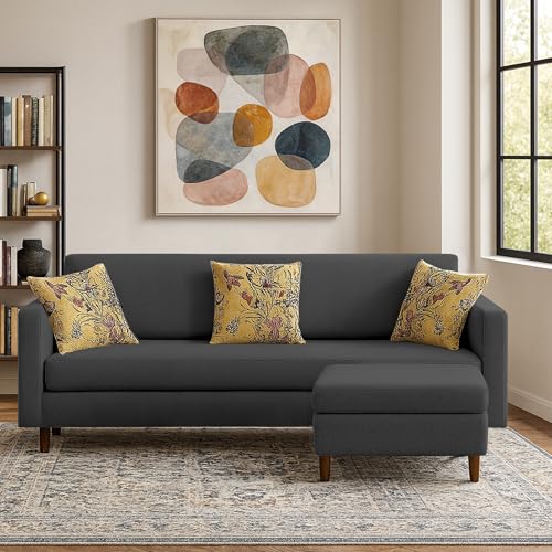 Image of Casaliving Premium Lifestyle Fabric 4 Seater L Shape Sofa Set 3 Seater Modern Sofa Set & Ottoman for Living Room (Black Color)