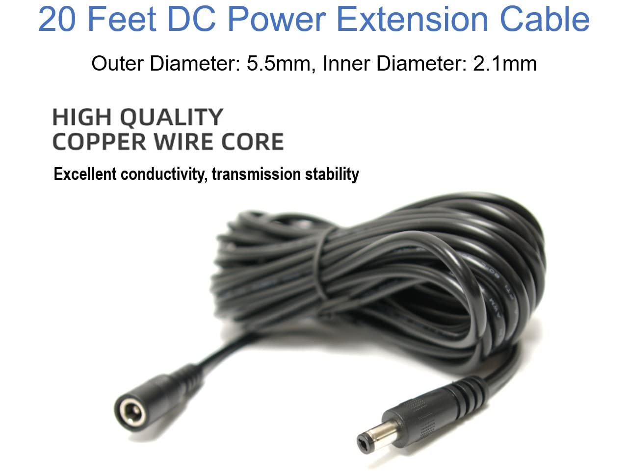 Lyrlody 20AWG DC Power Extension Cable – 6.5FT, IP68 Waterproof, Rubber Jacket, For Mini Devices Indoor/Outdoor Use