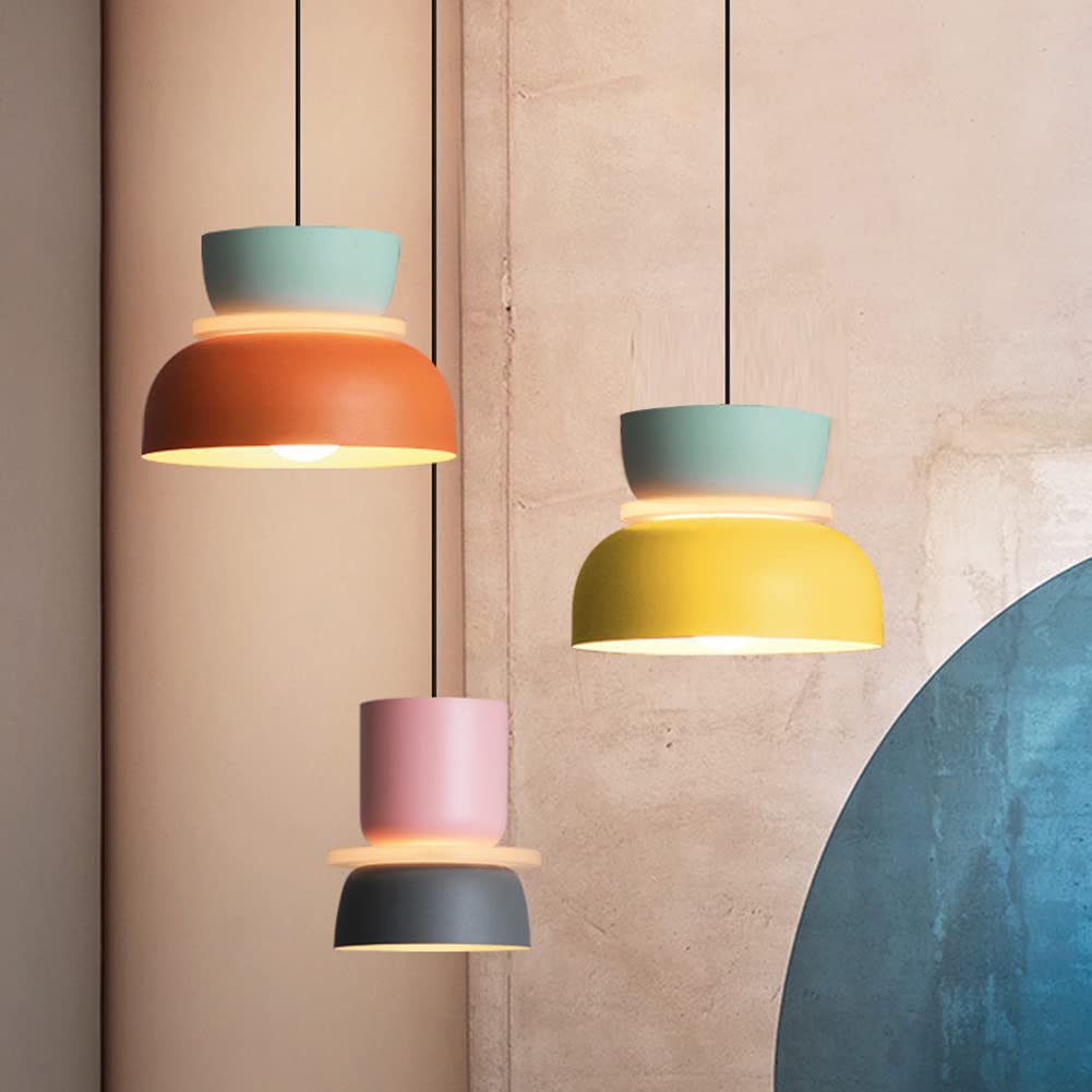 Luce Industriale Moderna Macaron Lampada A Sospensione Colorata metà del Secolo per Illuminazione A Soffitto Piccolo Lampadario in Alluminio per Camera da Letto Cucina (C)