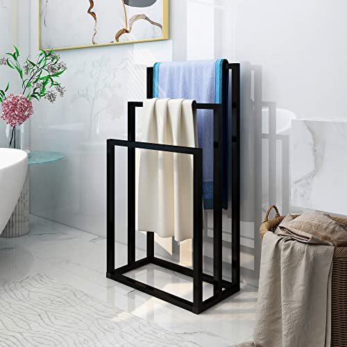 MOFLUT Porte-serviettes autoportant avec 3 porte-serviettes, porte-serviettes, pour salle de bain et essuie-mains, noir