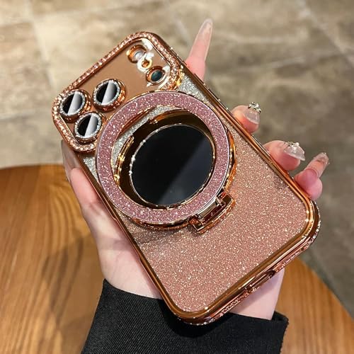Coque effet diamant or avec support magnétique pour iPhone 17 Pro Max