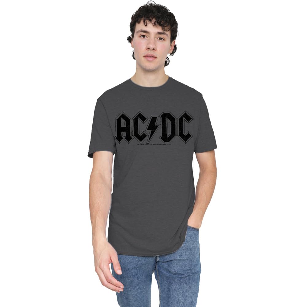 ACDC Worn Logo Unisex T Shirt, Charcoal, Small