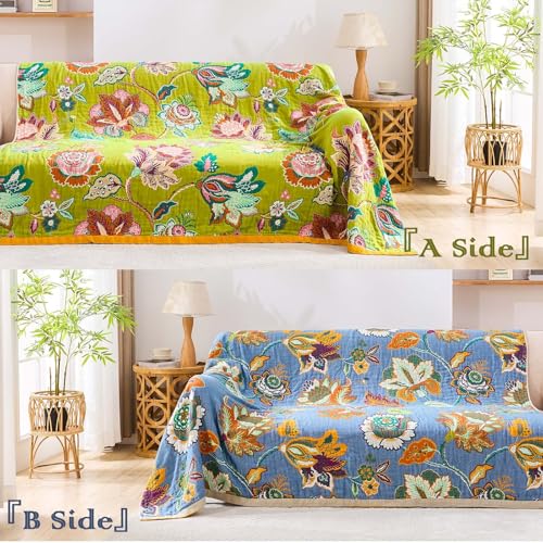 Image of XIBLC Fall Throw Blanket, 100% Cotton Soft Rustic Boho Throw Blanket for Bed, 60 inchx80 inch Farmhouse Decor Bed Flower Blankets, Light Weight Reversible Bohemian Throw Quilt