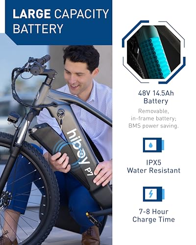 Hiboy P7 Electric Bike for Adults with 800W Peak Motor, 25mph Max Speed, 696 WH Removable Battery Ebike, 27.5\" Electric Mountain Bike with 7-Speed and Front Suspension - Thumbnail 3