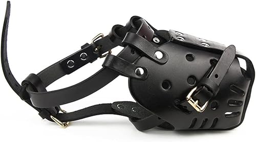 Vista 2 de Bozal para perro, bozal de cuero ajustable para mascotas, bozal de entrenamiento para evitar morder, ladrar y comer, para pastor alemán, dálmata