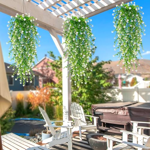 SOMYTING 6PCS Artificial Hanging Flowers,UV-Resistant Fake Hanging Plants Flower Bouquet Artificial Flowers for Garden Wall Fence Wedding Balcony Outdoor Inside Home Door Decoration (White) - Image 2