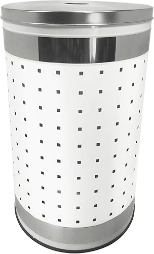Contenedor y cesta de lavandería de acero inoxidable con ventilación de 46 litros con tapa pulida, acero inoxidable (blanco)