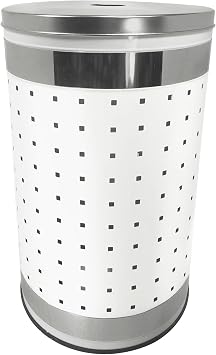 Stainless Steel Laundry Bin & Hamper | 46L Ventilated Stainless Steel Clothes Basket With Polished Lid | White Stainless Steel