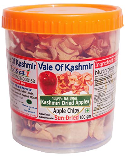 Vale Of Kashmir Apple Chips Slices Dried 100 gm in Food Grade Jar | Dry...