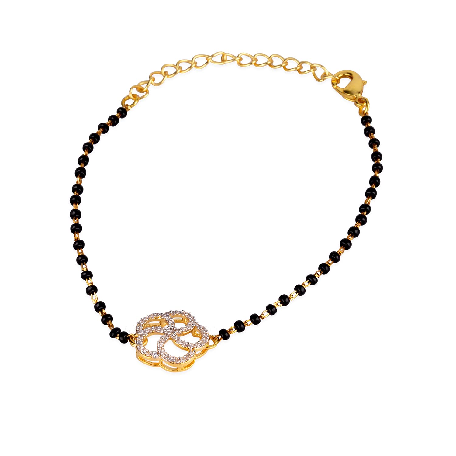 VOYLLAVoylla Shiny American Diamond CZ Floral Mangalsutra Bracelet, One Size, Brass, Cubic Zirconia