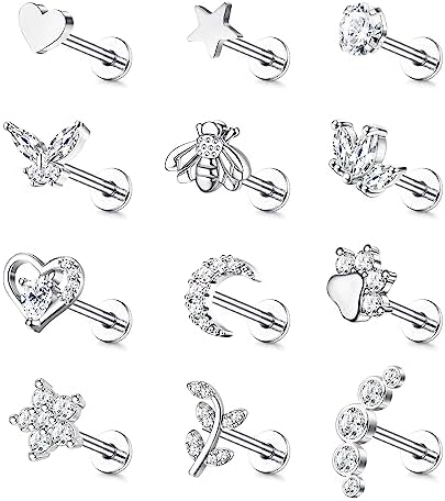 JewBella 12 Pieces 16G Ear Cartilage Piercing for Women Men Surgi...