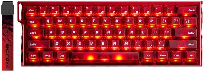 MADLIONS MAD Light 60HE - Teclado mecánico para juegos, 60% interruptor personalizado intercambiable en caliente, teclado de aluminio con cable,